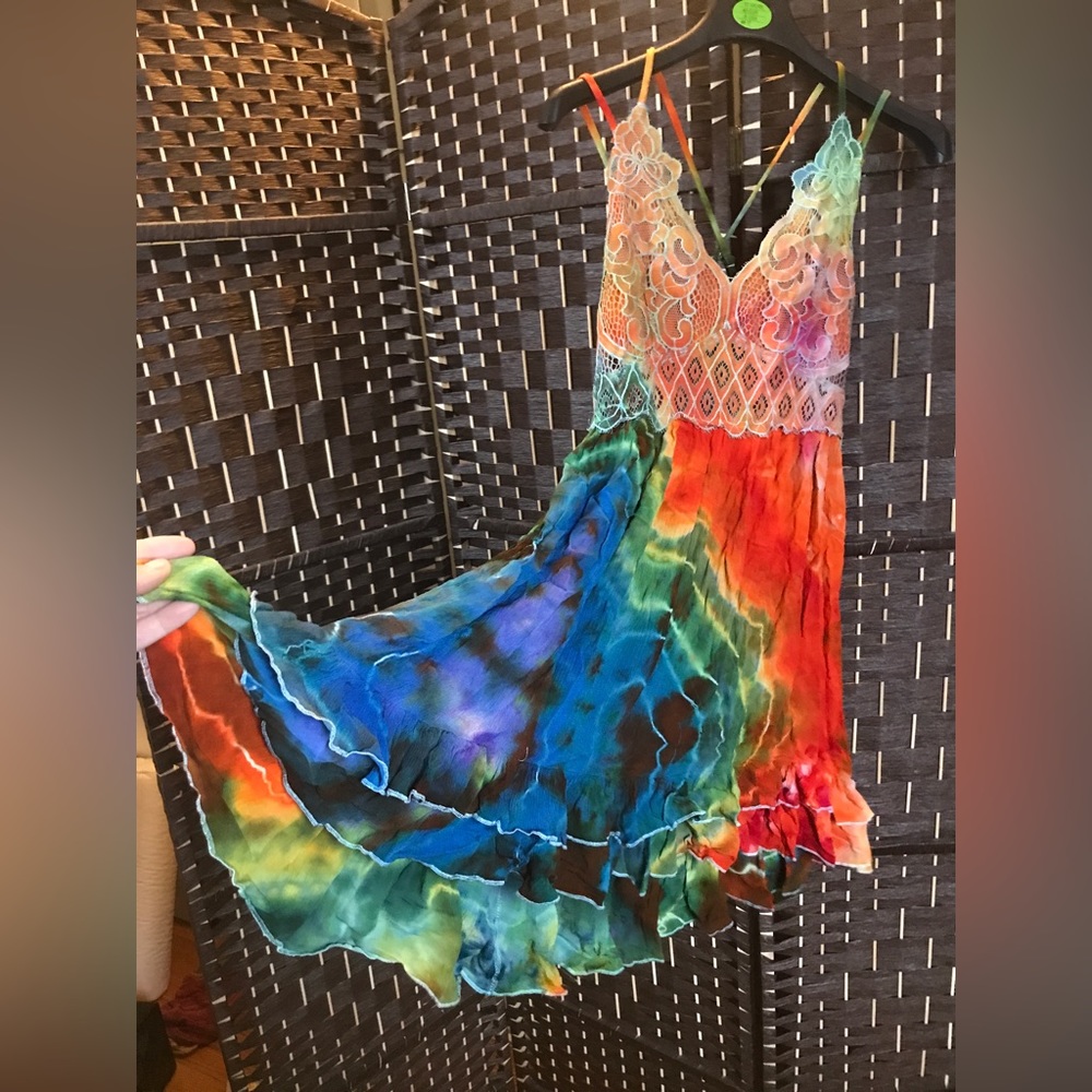 Katya Moon Dyes Lazy Lightening Dress tie dye boho custom rainbow twirling dress